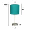 Creekwood Home Oslo 19.5in Contemporary USB Port Feature Metal Table Lamp, Brushed Steel, Teal Drum Fabric Shade CWT-2012-TL